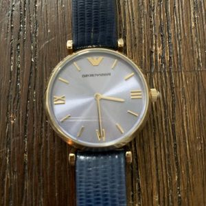 Emporio Armani blue and gold leather watch